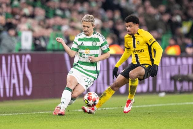GLASGOW, SCOTLAND JANUARY 22 Daizen Maeda of Celtic L in action against Zachary Athekame of Young Boys during the UEFA Champions League 2024 25 League Phase MD7 match between Celtic FC and BSC Young Boys at Celtic Park on January 22, 2025 in Glasgow, Scotland Glasgow Celtic Park Scotland United Kingdom Copyright: xJustPictures.ch RichardxCallisx jp-en-EuSpIm-RMC_1501-20250122
