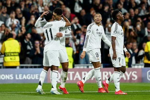 January 22, 2025, Madrid, Madrid, SPAIN: Rodrygo Goes of Real Madrid celebrates a goal during the UEFA Champions League 2024 25 League Phase MD7 match between Real Madrid and RB Salzburg at Santiago Bernabeu stadium on January 22, 2025, in Madrid, Spain. Madrid SPAIN - ZUMAa181 20250122_zaa_a181_165 Copyright: xIrinaxR.xHipolitox