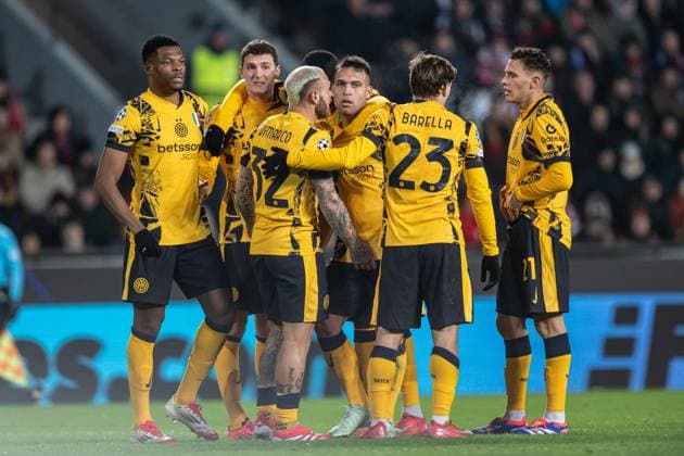 Inter Milan players a goal celebrate during UEFA Champions league match, AC Sparta Prague - Inter Milan , 22. january 2025, Epet Arena, Prague, Czech republic Copyright: xMICHALxFAJT,ZOSPORTU.SKx FAJ_0003