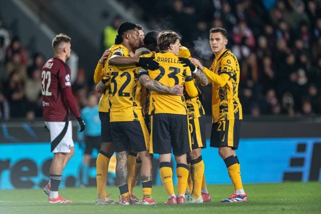 Inter Milan players a goal celebrate during UEFA Champions league match, AC Sparta Prague - Inter Milan , 22. january 2025, Epet Arena, Prague, Czech republic Copyright: xMICHALxFAJT,ZOSPORTU.SKx FAJ_9987