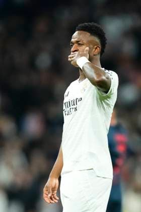 Real Madrid C.F. v FC Salzburg - UEFA Champions League 2024 25 League Phase MD7 Vinicius Junior left winger of Real Madrid and Brazil celebrates after scoring his sides first goal during the UEFA Champions League 2024 25 League Phase MD7 match between Real Madrid C.F. and FC Salzburg at Estadio Santiago Bernabeu on January 22, 2025 in Madrid, Spain. Madrid Spain  Copyright: xJosexBretonx originalFilename:bretonhernandez-realmadr250122_npeaq.jpg