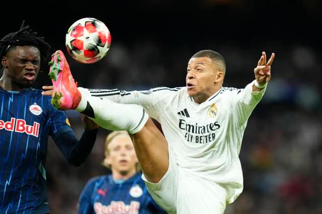 Real Madrid C.F. v FC Salzburg - UEFA Champions League 2024 25 League Phase MD7 Kylian Mbappe centre-forward of Real Madrid and France in action during the UEFA Champions League 2024 25 League Phase MD7 match between Real Madrid C.F. and FC Salzburg at Estadio Santiago Bernabeu on January 22, 2025 in Madrid, Spain. Madrid Spain  Copyright: xJosexBretonx originalFilename:bretonhernandez-realmadr250122_np4if.jpg