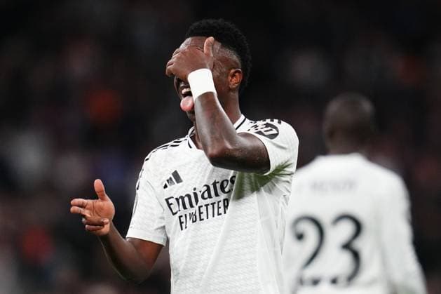 ESP: Real Madrid v Red Bull Salzburg FC. UEFA Champions League. Date 7 Vinicius Junior of Real Madrid celebrates the 5-0 during the UEFA Champions League match between Real Madrid and Red Bull Salzburg FC played at Santiago Bernabeu Stadium on January 22, 2025 in Madrid, Spain. kpng Copyright: xPressinphotox PS_250122_RMA_SAL_059