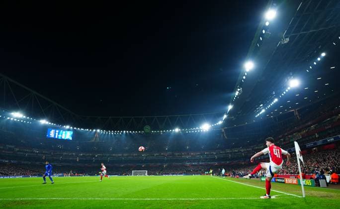 Declan Rice of Arsenal takes a corner Arsenal v Dinamo Zagreb, UEFA Champions League, Group Stage, Football, Emirates Stadium, London, UK - 22 Jan 2025 EDITORIAL USE ONLY No use with unauthorised audio, video, data, fixture lists, club league logos or live services. Online in-match use limited to 120 images, no video emulation. No use in betting, games or single club league player publications. Copyright: xJavierxGarcia Shutterstockx 15108893ab