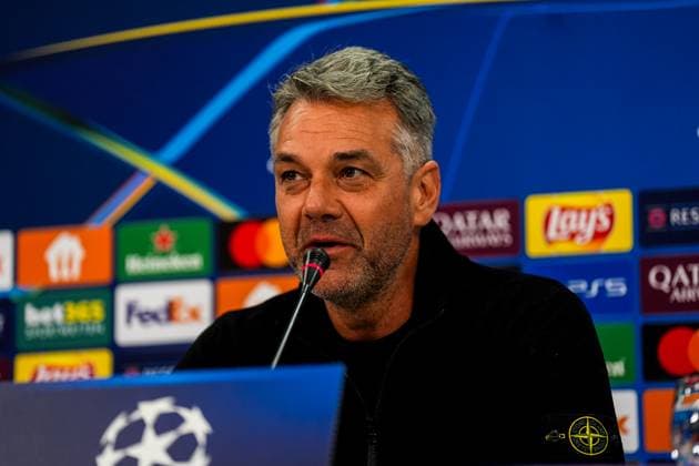 GELSENKIRCHEN, GERMANY - JANUARY 22: FC Shakhtar Donetsk head coach Marino Pusic attends a press conference, PK, Pressekonferenz after the UEFA Champions League 2024 25 League Phase MD7 match between FC Shakhtar Donetsk and Stade Brestois 29 at Arena AufSchalke on January 22, 2025 in Gelsenkirchen, Germany. (Photo by Rene Nijhuis) SOC  Copyright: xRenexNijhuis