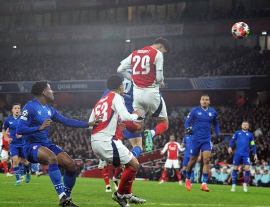 Football - 2024 2025 UEFA Champions League - League Stage - Matchday 7 of 8 - Arsenal vs Dynamo Zagreb - Emirates Stadium - Wednesday 22nd January 2025 Kai Havertz of Arsenal heads goal no 2 COLORSPORT Andrew Cowie 
