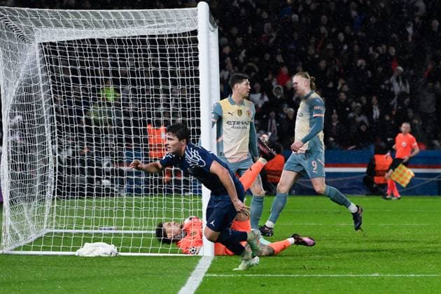 FOOTBALL : PSG vs Manchester City - Ligue des Champions - 22 01 2025 Joao Pedro Goncalves Neves ( 87 - PSG ) celebrates after scoring during the UEFA Champions League match between Paris Saint Germain and Manchester City at Parc Des Princes on January 22, 2025 in Paris, France. ( Photo by Dante Badano PsnewZ ) - ParisFrance  Copyright: xDantexBadanox