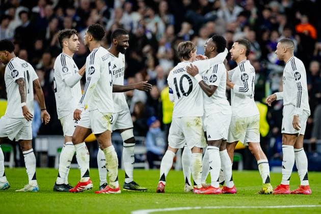Real Madrid CF vs RB Salzburgo - UEFA Champions League - 22 01 2025 Real Madrid CF celebrating during the UEFA Champions League match between Real Madrid CF and RB Salzburgo at Estadio Santiago Bernabeu on January 22, 2025 in Madrid, Spain. Madrid Spain Copyright: xPGSxPhotoxAgencyx