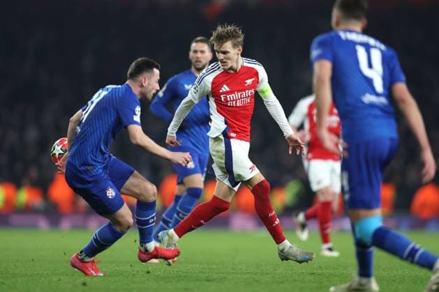 Arsenal gegen Dinamo Zagreb 22. Januar 2025, London Champions League Fußball Arsenal gegen GNK Dinamo Zagreb Martin Odegaard von Arsenal Foto Charlotte Wilson Abseits London UK  Copyright: xCharlottexWilsonx xOffsidexOffside