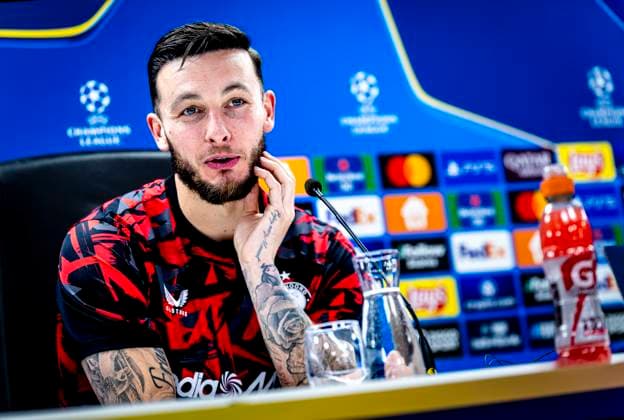 Feyenoord Rotterdam goalkeeper Justin Bijlow during te press conference after the match Feyenoord Bayern Munchen at the Stadium De Kuip for the UEFA Champions League League Phase Matchday 7 season 2024 2025 in ROTTERDAM, Netherlands on 22 january 2025, photo by Marcel van Dorst EYE4images DeFodi Images Defodi 746 209947 Defodi-746