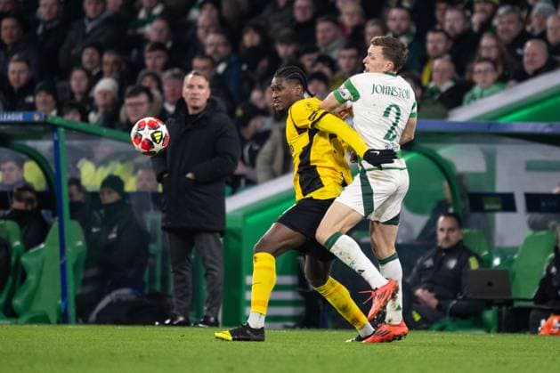 GLASGOW, SCOTLAND JANUARY 22 Joel Monteiro of Young Boys L against Alistair Johnston of Celtic R during the UEFA Champions League 2024 25 League Phase MD7 match between Celtic FC and BSC Young Boys at Celtic Park on January 22, 2025 in Glasgow, Scotland Glasgow Celtic Park Scotland United Kingdom Copyright: xJustPictures.ch RichardxCallisx jp-en-EuSpIm-RMC_2508-20250122