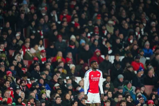 Thomas Partey of Arsenal Arsenal v Dinamo Zagreb, UEFA Champions League, Group Stage, Football, Emirates Stadium, London, UK - 22 Jan 2025 EDITORIAL USE ONLY No use with unauthorised audio, video, data, fixture lists, club league logos or live services. Online in-match use limited to 120 images, no video emulation. No use in betting, games or single club league player publications. Copyright: xJavierxGarcia Shutterstockx 15108893bq