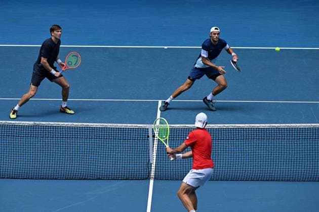 TENNIS AUSTRALIAN OPEN, Andre Goransson of Sweden and Sem Verbeek of the Netherlands during thier men?s doubles semi-final match against Andrea Vavassori and Simone Bolelli of Italy, during the 2025 Australian Open at Melbourne Park in Melbourne, Thursday, January 23, 2025. ( NO ARCHIVING, EDITORIAL USE ONLY, NO USE IN BOOKS WITHOUT CONSENT MELBOURNE VICTORIA AUSTRALIA  Copyright: xJAMESxROSSx 20250123153352275962