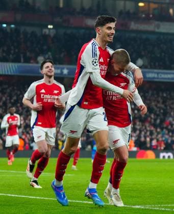 Kai Havertz of Arsenal celebrates scoring a goal after making it 2-0 Arsenal v Dinamo Zagreb, UEFA Champions League, Group Stage, Football, Emirates Stadium, London, UK - 22 Jan 2025 EDITORIAL USE ONLY No use with unauthorised audio, video, data, fixture lists, club league logos or live services. Online in-match use limited to 120 images, no video emulation. No use in betting, games or single club league player publications. Copyright: xJavierxGarcia Shutterstockx 15108893eo