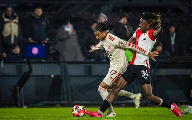 Rotterdam, Netherlands 22nd Jan 2025 Michael Olise FCB Chris Kevin Nadje Rotterdam Feyenoord Rotterdam FC Bayern Munich Feyenoord Rotterdam FC Bayern Munich UEFA Champions League 22 01 2025