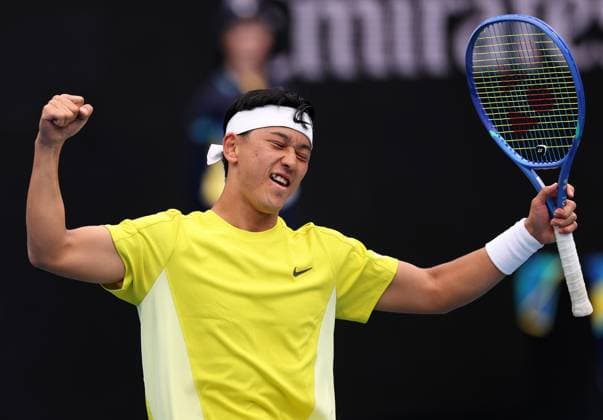 Tokito Oda of Japan celebrates Australian Open, Day Twelve, Tennis, Melbourne Park, Melbourne, Australia - 23 Jan 2025  Copyright: xEllaxLing Shutterstockx 15108783j