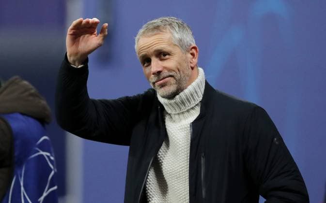 Coach Marco Rose waves action upper body Sport Football Soccer UEFA Champions League UCL Men 7 Matchday Season 2024 2025 22 01 2025 Rasen Ballsport RB Leipzig RBL vs Sporting Lisbon DFL regulations prohibit any use of photographs as image sequences and or quasi video