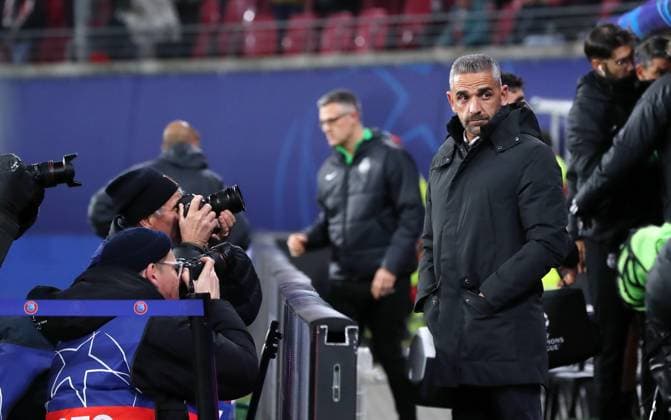 Coach Rui Borges, Photographers Media Press Sports Football Soccer UEFA Champions League UCL Men 7 Matchday Season 2024 2025 22 01 2025 Rasen Ballsport RB Leipzig RBL vs Sporting Lisbon DFL regulations prohibit any use of photographs as image sequences and or quasi video
