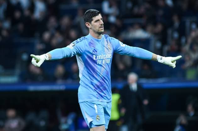 (250123) -- MADRID, Jan. 23, 2025 -- Thibaut Courtois of Real Madrid reacts during the Champions League football match between Real Madrid and Salzburg in Madrid, Spain, Jan. 22, 2025. (Photo by Xinhua) (SP)SPAIN-MADRID-FOOTBALL-CHAMPIONS LEAGUE-REAL MADRID VS SALZBURG GustavoxValiente 