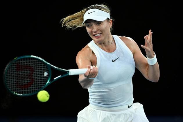 TENNIS AUSTRALIAN OPEN, Paula Badosa of Spain reacts during her Women?s semifinal match against Aryna Sabalenka of Belarus during the 2025 Australian Open at Melbourne Park in Melbourne, Thursday, January 23, 2025. ( NO ARCHIVING, EDITORIAL USE ONLY, NO USE IN BOOKS WITHOUT CONSENT MELBOURNE VICTORIA AUSTRALIA  Copyright: xJOELxCARRETTx 20250123126615298173