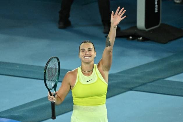 TENNIS AUSTRALIAN OPEN, Aryna Sabalenka of Belarus celebrates match point during her Women?s semifinal win over Paula Badosa of Spain during the 2025 Australian Open at Melbourne Park in Melbourne, Thursday, January 23, 2025. ( NO ARCHIVING, EDITORIAL USE ONLY, NO USE IN BOOKS WITHOUT CONSENT MELBOURNE VICTORIA AUSTRALIA  Copyright: xJAMESxROSSx 20250123163201319765
