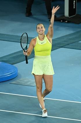 TENNIS AUSTRALIAN OPEN, Aryna Sabalenka of Belarus celebrates match point during her Women?s semifinal win over Paula Badosa of Spain during the 2025 Australian Open at Melbourne Park in Melbourne, Thursday, January 23, 2025. ( NO ARCHIVING, EDITORIAL USE ONLY, NO USE IN BOOKS WITHOUT CONSENT MELBOURNE VICTORIA AUSTRALIA  Copyright: xJAMESxROSSx 20250123178600717601