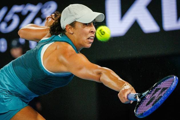 US Madison Keys pictured during a tennis match between US Keys and Polish Swiatek, in the semi finals of the women s singles at the Australian Open Grand Slam tennis tournament, Thursday 23 January 2025 in Melbourne Park, Melbourne, Australia. The 2025 edition of the Australian Grand Slam takes place from January 12th to January 26th. PATRICKxHAMILTON  x110993481x