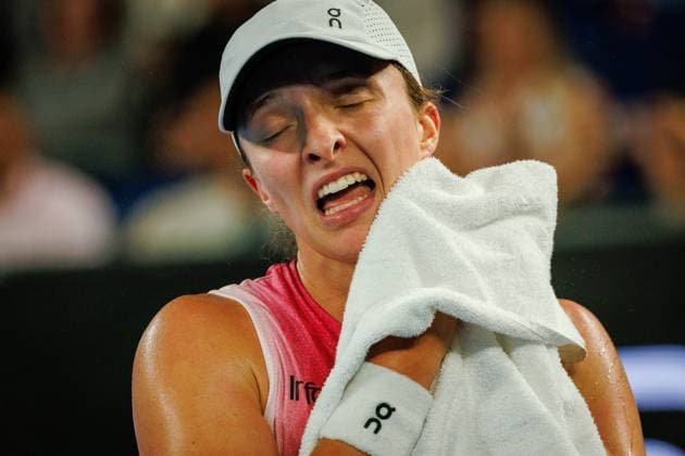 Polish Iga Swiatek pictured during a tennis match between US Keys and Polish Swiatek, in the semi finals of the women s singles at the Australian Open Grand Slam tennis tournament, Thursday 23 January 2025 in Melbourne Park, Melbourne, Australia. The 2025 edition of the Australian Grand Slam takes place from January 12th to January 26th. PATRICKxHAMILTON  x110993517x