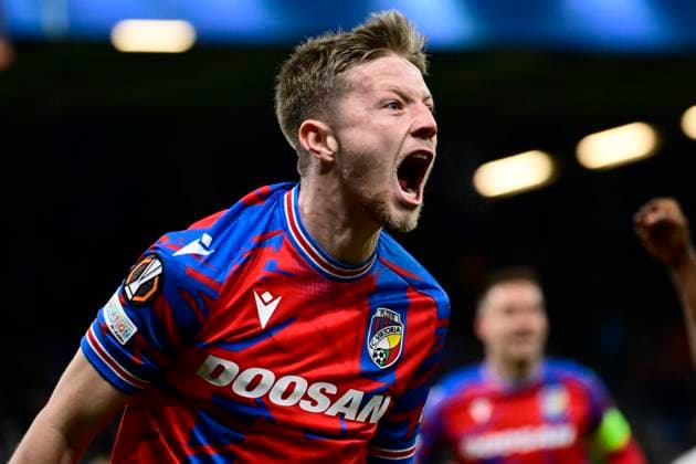Viktoria Plzen v RSC Anderlecht - UEFA Europa League PLZEN, CZECH REPUBLIC - JANUARY 23 : Cerv Lukas midfielder of Viktoria Pilsen celebrates scoring a goal during the UEFA Europa League 2024 25 League Phase MD7 match between Viktoria Plzen and RSC Anderlecht on January 23, 2025 in Plzen, Czech Republic, 23 01 2025 Plzen Czech Republic  Copyright: xPeterxDexVoechtx