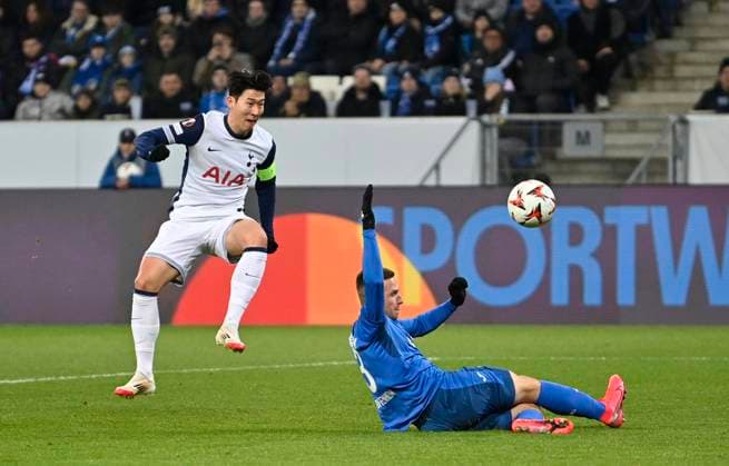 GOAL to 0 2 Heung Min Son Tottenham Hotspur Spurs 07 Goal Shot Action Goal Chance TSG 1899 Hoffenheim vs Tottenham Hotspur Spurs 23 01 2025 DFL REGULATIONS PROHIBIT ANY USE OF PHOTOGRAPHS AS IMAGE SEQUENCES AND OR QUASI VIDEO TSG 1899 Hoffenheim vs Tottenham Hotspur