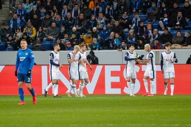 Goal celebration Tottenham Hotspur at 0 2 by Heung min Son Tottenham Hotspur, 07 , Soccer, UEFA Europa League, Matchday 7, 2024 2025, TSG Hoffenheim vs Tottenham Hotspur, 23 01 2025, Rhein Neckar Arena, Sinsheim, Germany Sinsheim Rhein Neckar Arena Baden Württemberg Germany Copyright: xGrantxHubbsx