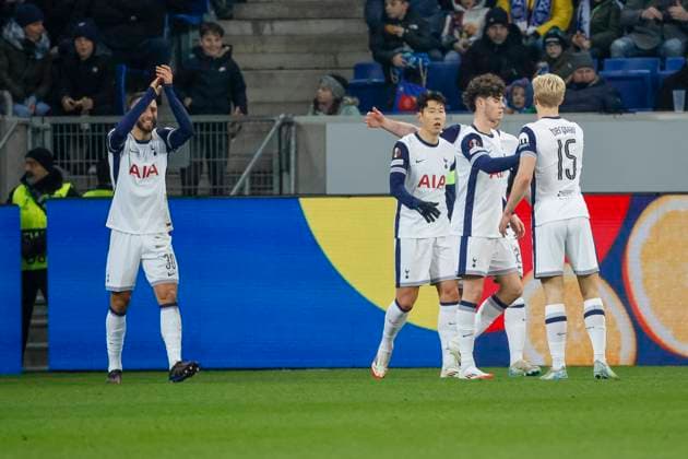 Goal celebration Tottenham Hotspur at 0 2 by Heung min Son Tottenham Hotspur, 07 , Soccer, UEFA Europa League, Matchday 7, 2024 2025, TSG Hoffenheim vs Tottenham Hotspur, 23 01 2025, Rhein Neckar Arena, Sinsheim, Germany Sinsheim Rhein Neckar Arena Baden Württemberg Germany Copyright: xGrantxHubbsx