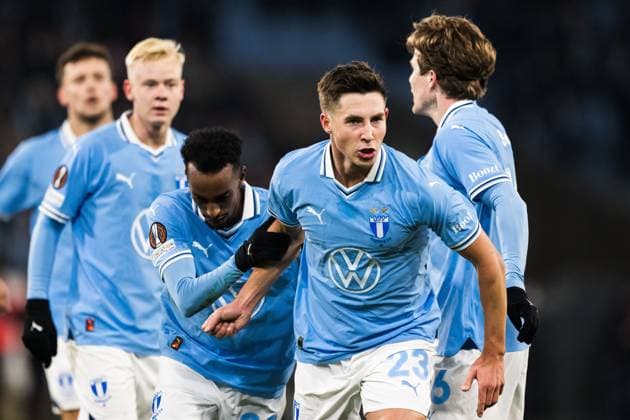 MALMO , 23-01-2025 , Malmo New stadium , season 2024 2025 , UEFA Europa league, Football. during the match Malmo - FC Twente, Lasse Berg Johnsen of Malmo FF celebrates after scoring 1-1 Malmo - Twente  x27526737x Copyright: