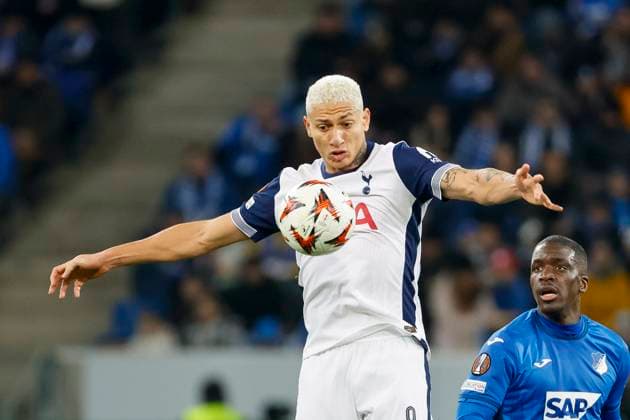 Richarlison Tottenham Hotspur, 09 on the ball , Football, UEFA Europa League, Matchday 7, 2024 2025, TSG Hoffenheim vs Tottenham Hotspur, 23 01 2025, Rhein Neckar Arena, Sinsheim, Germany Sinsheim Rhein Neckar Arena Baden Württemberg Germany Copyright: xGrantxHubbsx