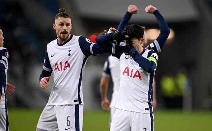 FOOTBALL EUROPE LEAGUE SEASON 2024 2025 Preliminary Round 7 Matchday TSG 1899 Hoffenheim Tottenham Hotspur 23 01 2025 Tottenham Hotspur celebrate after scoring the 0 2 goal , from left , Radu Dragusin, goal scorer Heung Min Son