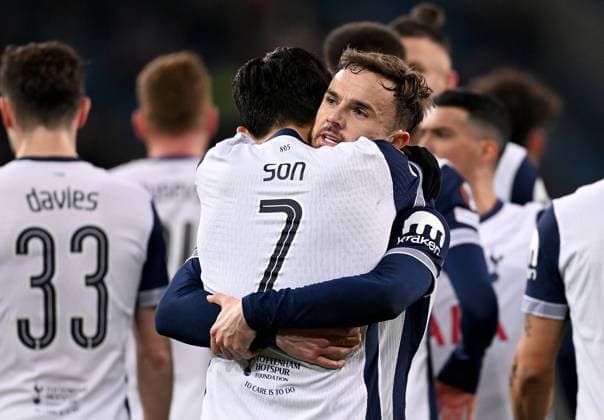 FOOTBALL EUROPE LEAGUE SEASON 2024 2025 Preliminary Round 7 Matchday TSG 1899 Hoffenheim Tottenham Hotspur 23 01 2025 Tottenham Hotspur celebrate after the goal to 0 2 , from left , by goal scorer Heung Min Son and James Maddison