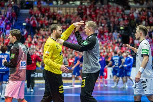 Handball Herning 23 01 2025 IHF Handball World Championship Main Round Italy ITA Germany GER Andreas Wolff Germany, TW, No 33 Jubel David Späth Germany, TW, No 01 Spaeth Spath