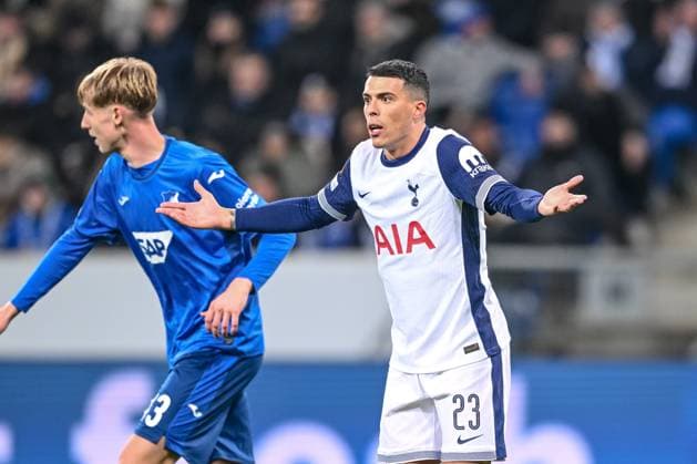Pedro Porro Tottenham Hotspur gestures during the UEFA Europa League 2024 25 League Phase MD7 match between TSG 1899 Hoffenheim v Tottenham Hotspur at PreZero Arena on January 23, 2025 in Hoffenheim, Germany Photo by Harry Langer DeFodi Images Defodi 541 TSGTOT20250123 42 Defodi-541