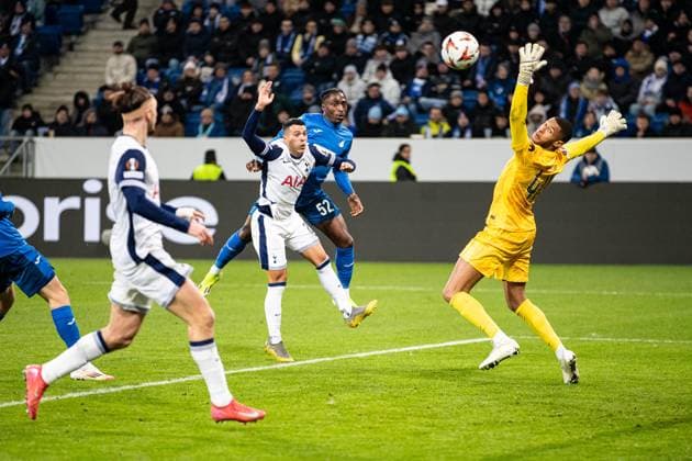 Goal for Hoffenheim 2 3 by David Mokwa TSG 1899 Hoffenheim 52, Austin Brandon Tottenham Hotspur 40 GER, TSG 1899 Hoffenheim vs Tottenham Hotspur, Football, UEFA Europa League, Matchday 7, Season 2024 2025, 23 01 2025 DFL REGULATES PROHIBIT ANY USE OF PHOTOGRAPHS AS IMAGE SEQUENCES AND OR QUASI VIDEO GER, TSG 1899 Hoffenheim vs Tottenham Hotspur, Football, UEFA Europa League, Matchday 7, Season 2024 2025, 23 01 2025 Sinsheim Copyright: xEibner-Pressefoto RogerxBuerkex EP_RBE