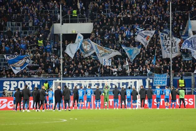 TSG Hoffenheim after the match with the fans , Football, UEFA Europa League, Matchday 7, 2024 2025, TSG Hoffenheim vs Tottenham Hotspur, 23 01 2025, Rhein Neckar Arena, Sinsheim, Germany Sinsheim Rhein Neckar Arena Baden Württemberg Germany Copyright: xGrantxHubbsx
