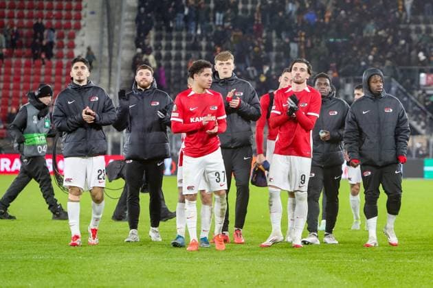 ALKMAAR - 23-01-2025, AFAS Stadium. UEFA Europa League, season 2024 2025 during the match AZ - AS Roma. player AZ Troy Parrott celebrates after winning the match 1-0 AZ - AS Roma  x27527621x Copyright:
