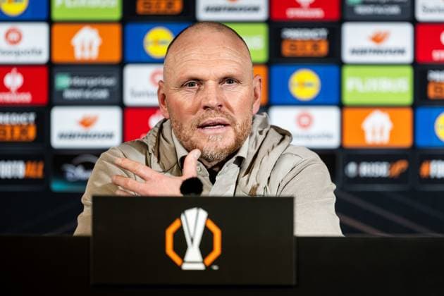 250123 Head coach Joseph Oosting of Twente during the press conference after the UEFA Europa League football match between Malmö FF and Twente on January 23, 2025 in Malmö Photo Petter Arvidson BILDBYRAN kod PA PA0962 fotboll football soccer fotball uefa europa league europa league malmö ff Twente bbeng  Copyright: PETTERxARVIDSON BB250123PA161