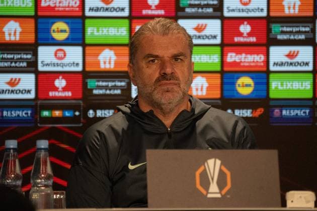 23 01 2025, xhfmx, Football UEFA Europa League, TSG 1899 Hoffenheim Tottenham Hotspur emspor, Ange Postecoglou coach Tottenham Hotspurs after the match at the press conference DFL DFB REGULATIONS PROHIBIT ANY USE OF PHOTOGRAPHS as IMAGE SEQUENCES and or QUASI VIDEO Sinsheim