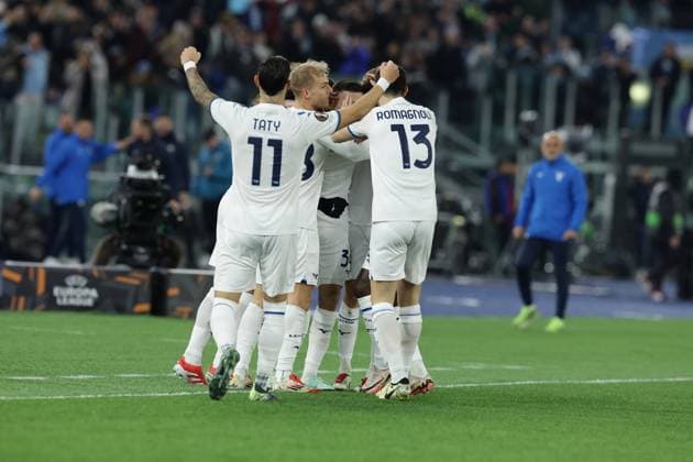 Lazioâ??s Spanish defender Mario Gila celebrates after scoring a goal during UEFA Europa League phase match day 7 match between SS Lazio vs Real Sociedad at Olimpico stadium on January 23, 2025 in Rome, Italy.  Copyright: xAntonioxBalasco IPAxSportx xipa-agency.netx xx IPA_53254135 IPA_Agency_IPA53254135