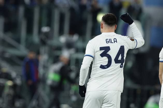 Lazioâ??s Spanish defender Mario Gila celebrates after scoring a goal during UEFA Europa League phase match day 7 match between SS Lazio vs Real Sociedad at Olimpico stadium on January 23, 2025 in Rome, Italy.  Copyright: xAntonioxBalasco IPAxSportx xipa-agency.netx xx IPA_53254140 IPA_Agency_IPA53254140