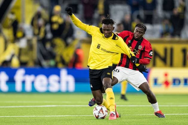 250123 Jalal Abdullai of Elfsborg and Issiaga Camara of Nice during the Europa League football match between Elfsborg and Nice on January 23, 2025 in Boras Photo Jörgen Jarnberger BILDBYRAN COP 112 JJ0433 fotboll football soccer fotball uefa europa league europa league elfsborg nice bbeng  Copyright: JÖRGENxJARNBERGER BB250123JJ011