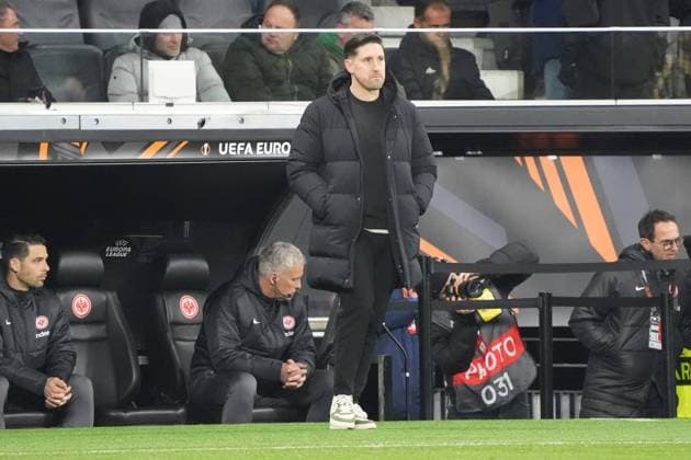 Jan Fießer as coach for the suspended coach Dino Toppmöller Eintracht Frankfurt Frankfurt 23 01 2025 Eintracht Frankfurt vs Ferencvaros Budapest, Deutsche Bank Park, Europa League, Matchday 7