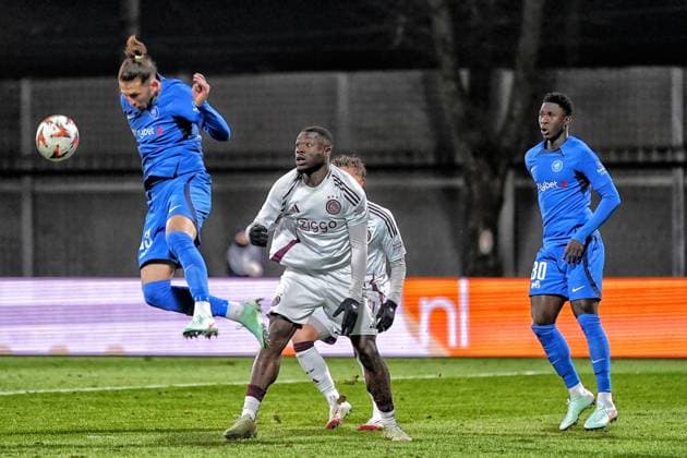 RIGA, 23-01-2025 , Daugava Stadium , football, UEFA Europa League, season 2024 2025, Match between RFS and Ajax. Ajax player Brian Brobbey and RFS player Herdi Prenga RFS - Ajax  x27527896x Copyright: