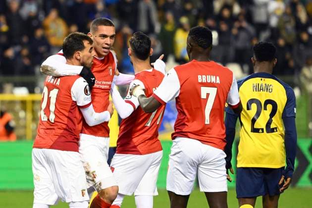 Royale Union Saint-Gilloise v Braga - UEFA Europa League BRUSSELS, BELGIUM - JANUARY 23 : Amine El Ouazzani forward of SC Braga celebrates scoring a goal during the UEFA Europa League 2024 25 League Phase MD7 match between Royale Union Saint-Gilloise and Braga on January 23, 2025 in Brussels, Belgium, 23 01 2025 Brussels Belgium  Copyright: xVincentxKalutx