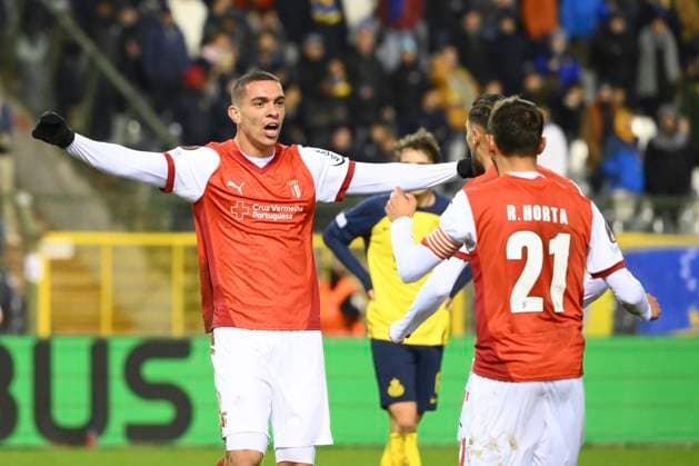 Royale Union Saint-Gilloise v Braga - UEFA Europa League BRUSSELS, BELGIUM - JANUARY 23 : Amine El Ouazzani forward of SC Braga celebrates scoring a goal during the UEFA Europa League 2024 25 League Phase MD7 match between Royale Union Saint-Gilloise and Braga on January 23, 2025 in Brussels, Belgium, 23 01 2025 Brussels Belgium  Copyright: xVincentxKalutx